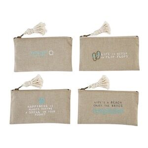 NWT Mud Pie Tan Pouch Set with Tassels